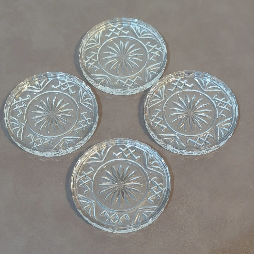 4 Piece Godinger Crystal Dublin Glass Coaster Set Table Protector